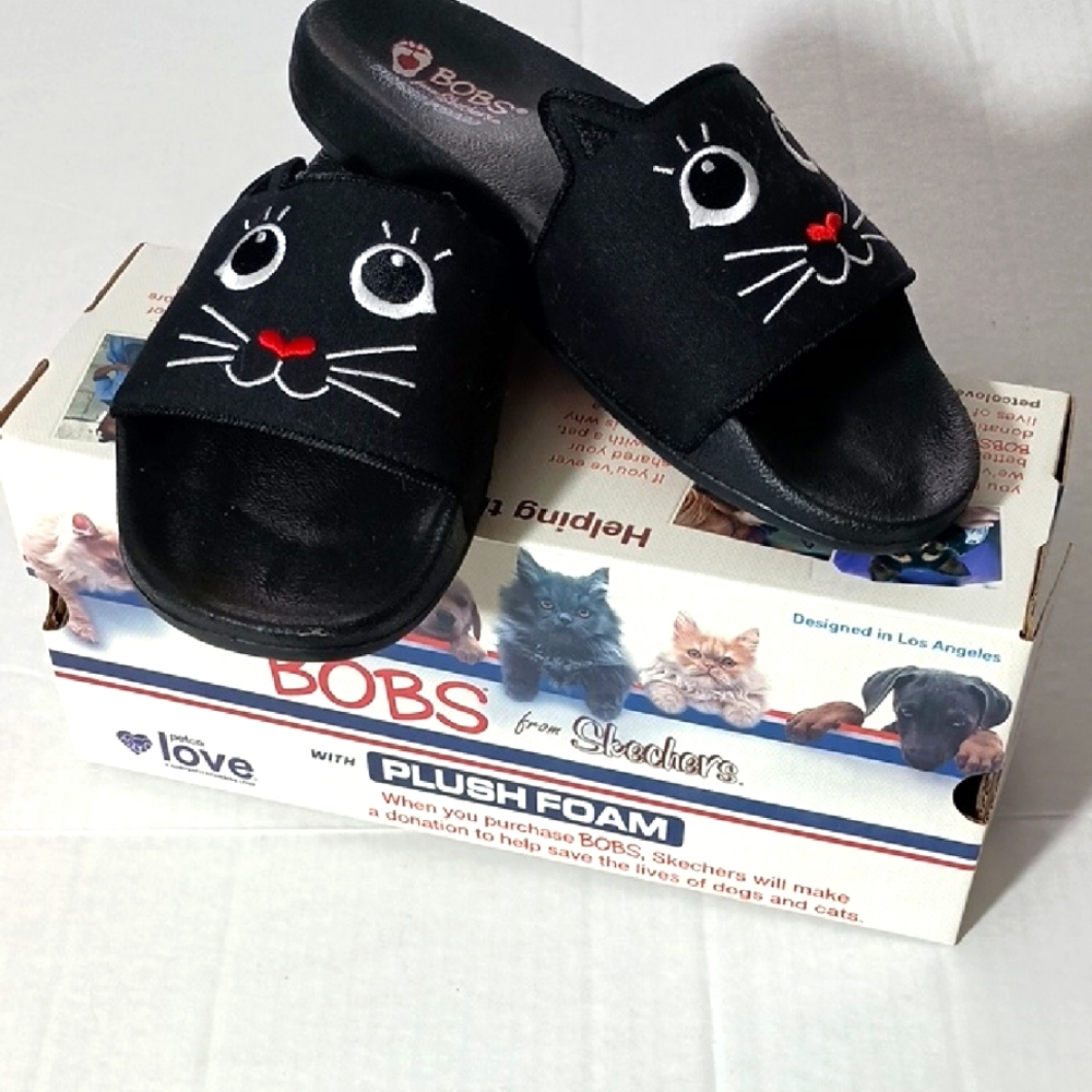 NWOT BOBS by Skechers Black Cat Slides